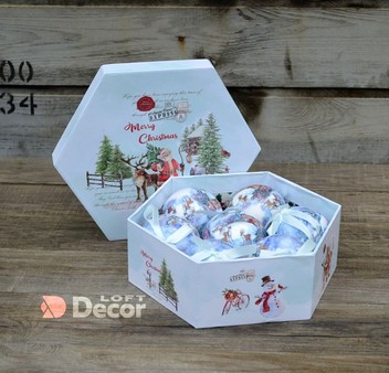 Набор елочных шаров из 7шт D7,5см с домиком