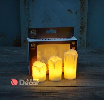 Набор свечей из 3шт LED Цилиндр H9, H7, H6 см