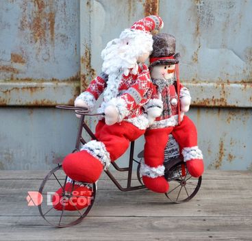 Новогодняя игрушка Дед Мороз/Снеговик на велосипеде h60см